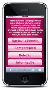 Telefon z aplikacijo Breast test